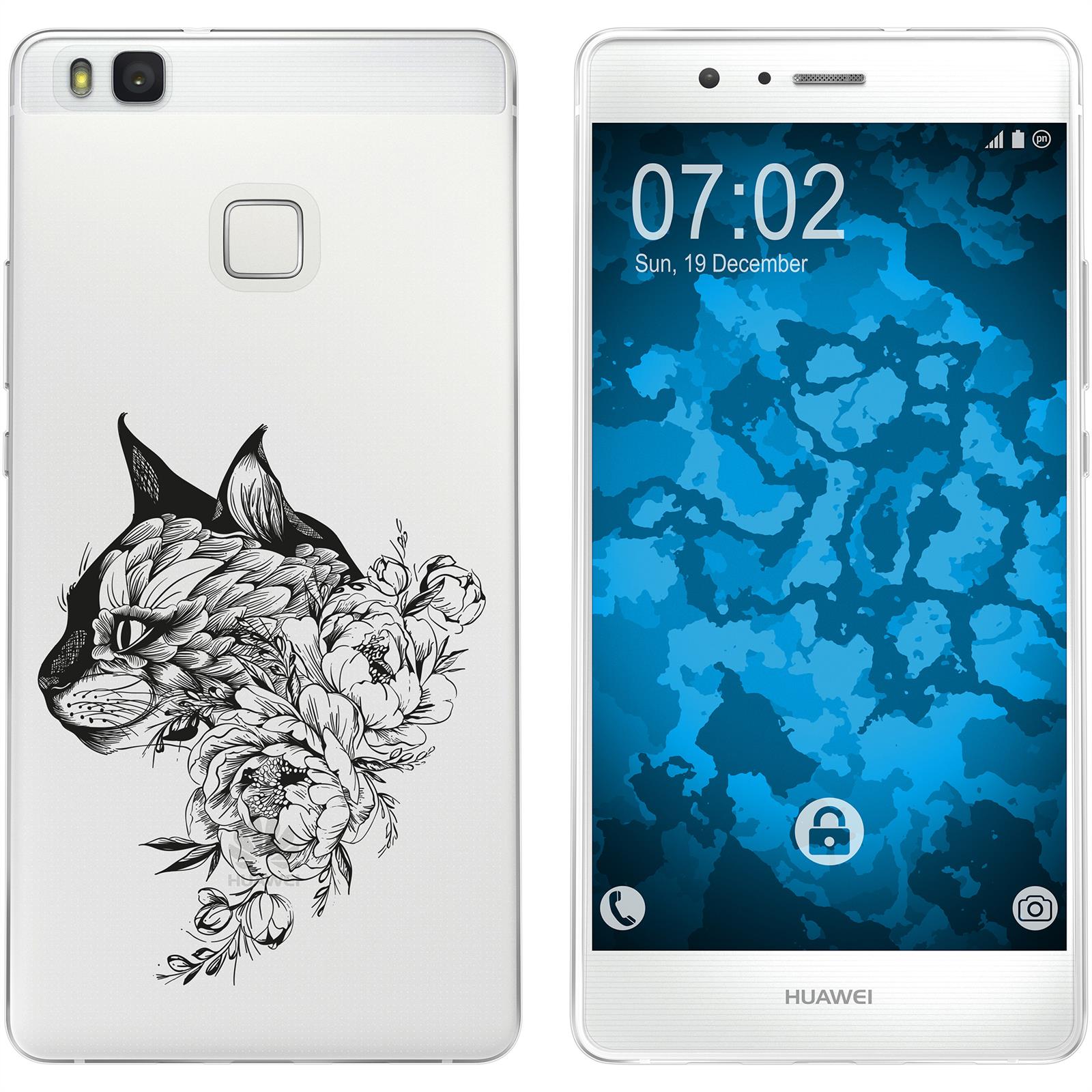 P9 Lite Silikon-Hülle Floral Katze M2-1 Case