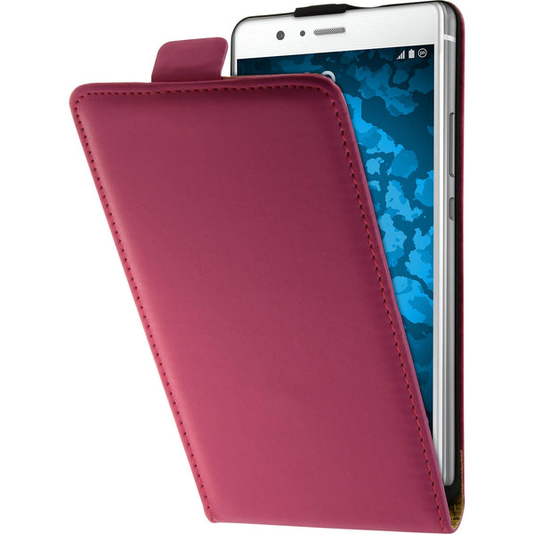 Kunst-Lederhülle für Huawei P9 Lite Flip-Case pink + 2 Schut
