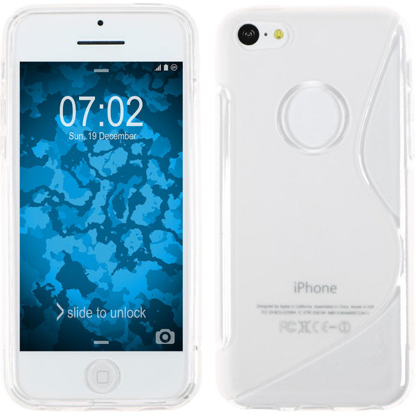 PhoneNatic Case kompatibel mit Apple iPhone 5c - clear Silikon Hülle S-Style Logo + 2 Schutzfolien