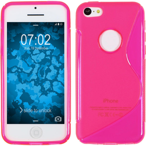 PhoneNatic Case kompatibel mit Apple iPhone 5c - pink Silikon Hülle S-Style Logo + 2 Schutzfolien