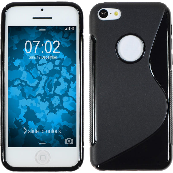 PhoneNatic Case kompatibel mit Apple iPhone 5c - schwarz Silikon Hülle S-Style Logo + 2 Schutzfolien