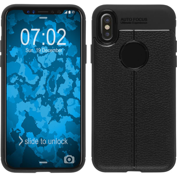 PhoneNatic Case kompatibel mit Apple iPhone X / XS - schwarz Silikon Hülle Lederoptik Cover