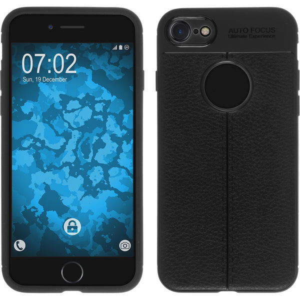 PhoneNatic Case kompatibel mit Apple iPhone 8 - schwarz Silikon Hülle Lederoptik Cover