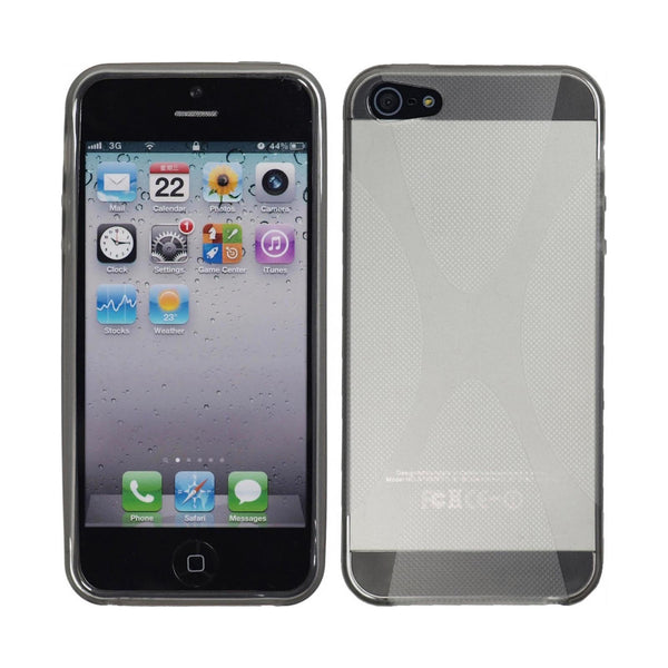 PhoneNatic Case kompatibel mit Apple iPhone 5 / 5s / SE - grau Silikon Hülle X-Style + 2 Schutzfolien