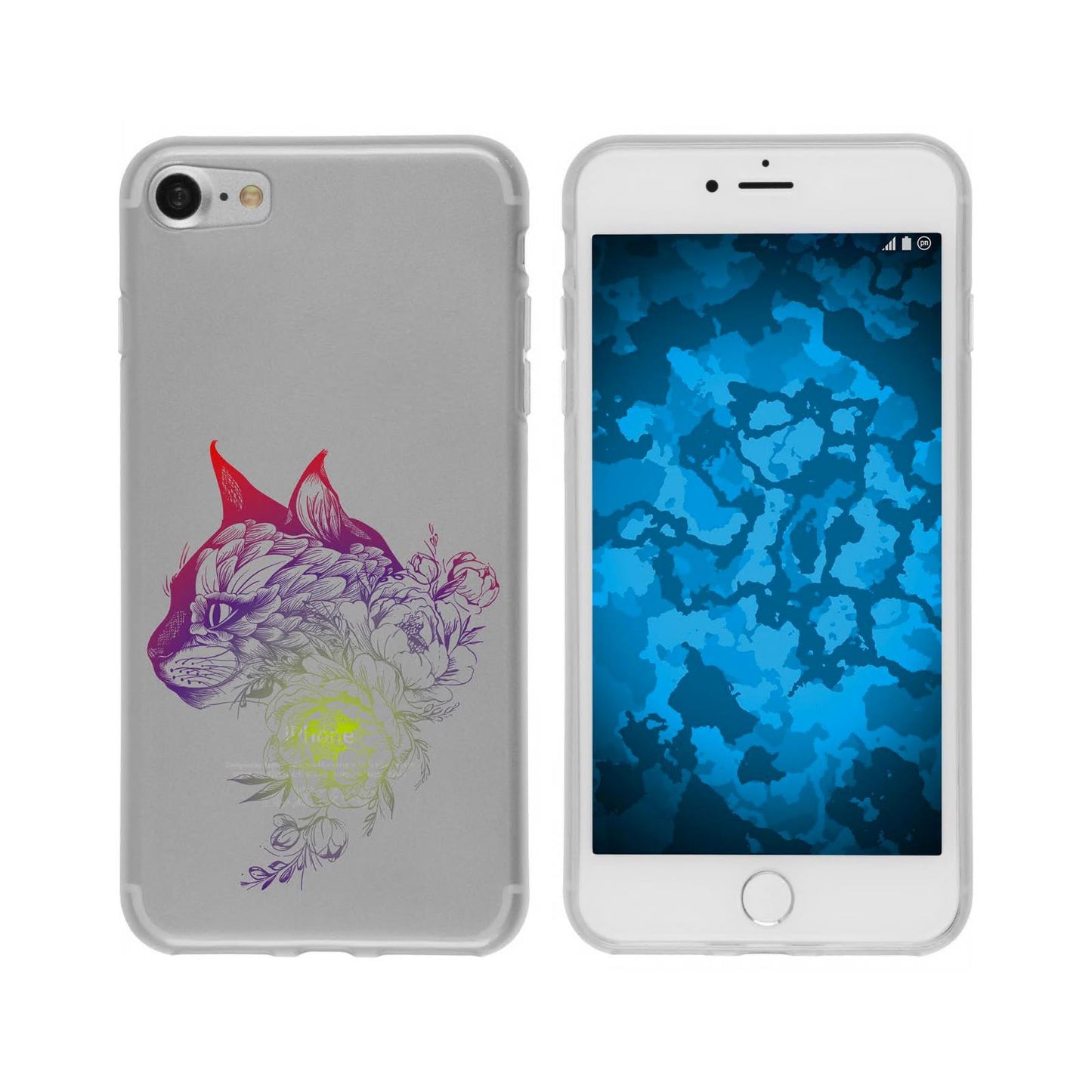 iPhone 7 / 8 / SE 2020 Silikon-Hülle Floral Katze M2-5 Case