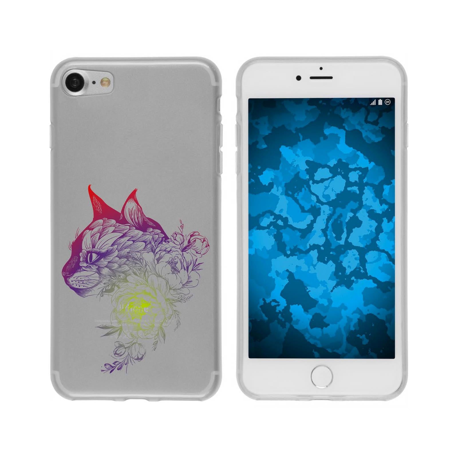 iPhone 7 / 8 / SE 2020 Silikon-Hülle Floral Katze M2-5 Case
