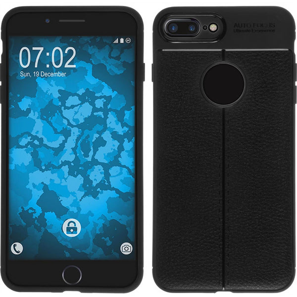 PhoneNatic Case kompatibel mit Apple iPhone 8 Plus - schwarz Silikon Hülle Lederoptik Cover