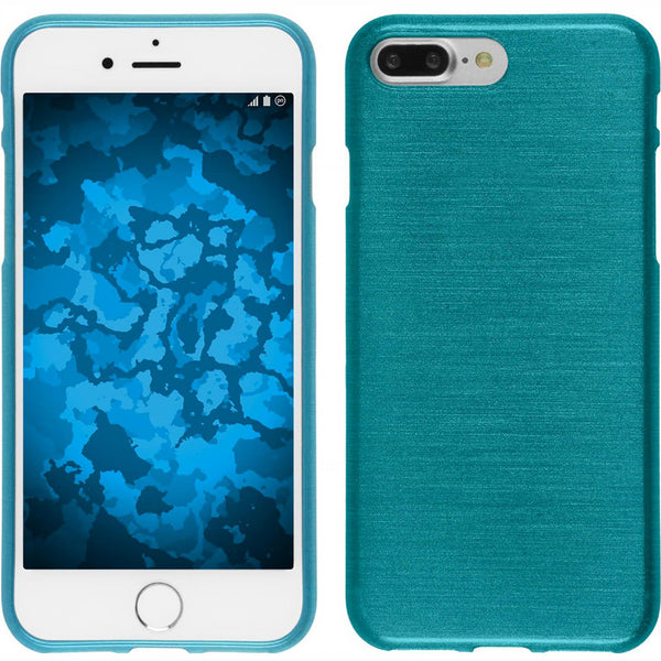 PhoneNatic Case kompatibel mit Apple iPhone 8 Plus - blau Silikon Hülle brushed + 2 Schutzfolien