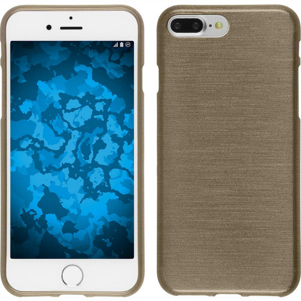 PhoneNatic Case kompatibel mit Apple iPhone 8 Plus - gold Silikon Hülle brushed + 2 Schutzfolien