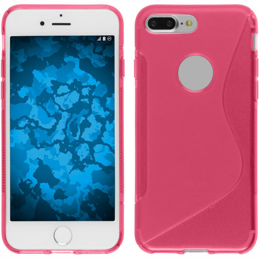 PhoneNatic Case kompatibel mit Apple iPhone 8 Plus - pink Silikon Hülle S-Style + 2 Schutzfolien