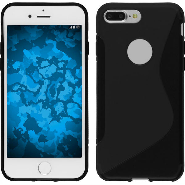 PhoneNatic Case kompatibel mit Apple iPhone 8 Plus - schwarz Silikon Hülle S-Style + 2 Schutzfolien