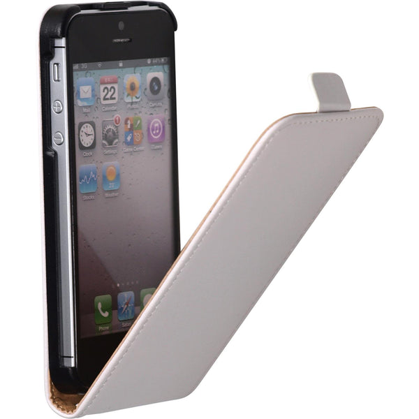 Kunst-Lederhülle für Apple iPhone 5 / 5s / SE Flip-Case weiß