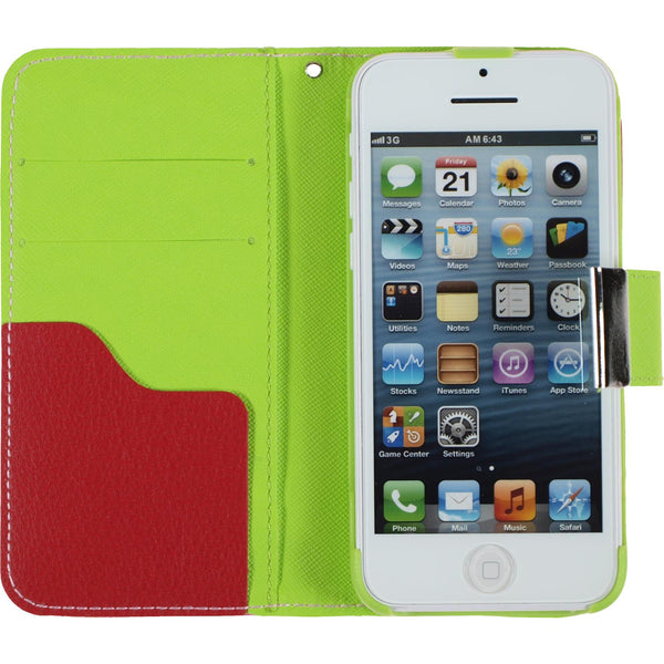 Kunst-Lederhülle für Apple iPhone 5c Wallet Design:02 + 2 Sc