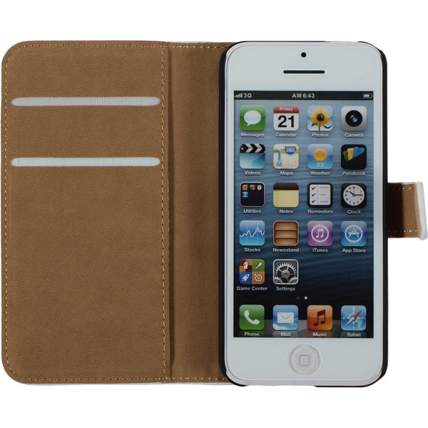 Kunst-Lederhülle für Apple iPhone 5c Wallet weiß + 2 Schutzf