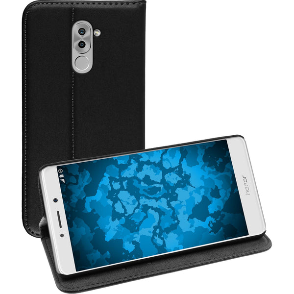 Kunst-Lederhülle für Huawei Honor 6x Book-Case schwarz + 2 S