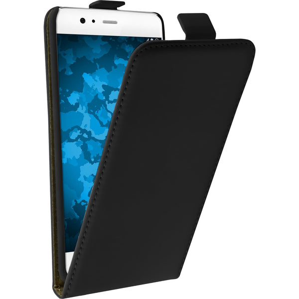 Kunst-Lederhülle für Huawei P10 Plus Flip-Case schwarz + 2 S