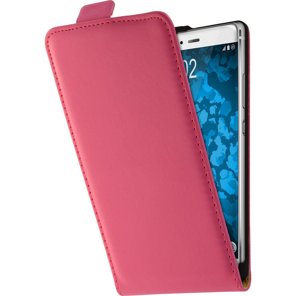 Kunst-Lederhülle für Huawei P9 Flip-Case pink + 2 Schutzfoli