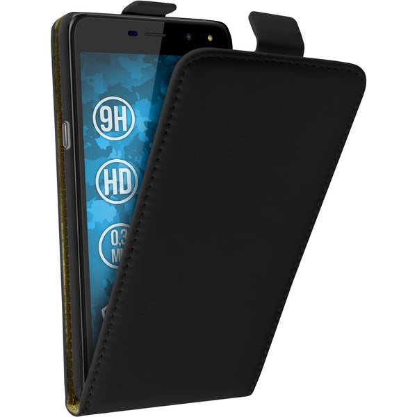 Kunst-Lederhülle für Huawei Y5 2017 Flip-Case schwarz + 2 Sc