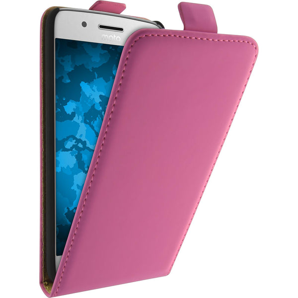Kunst-Lederhülle für Lenovo Moto G5 Flip-Case pink + 2 Schut