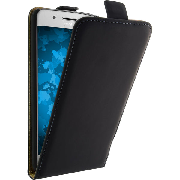 Kunst-Lederhülle für Lenovo Moto G5 Flip-Case schwarz + 2 Sc