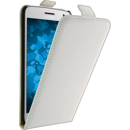 Kunst-Lederhülle für Lenovo Moto G5 Plus Flip-Case weiﬂ + 2