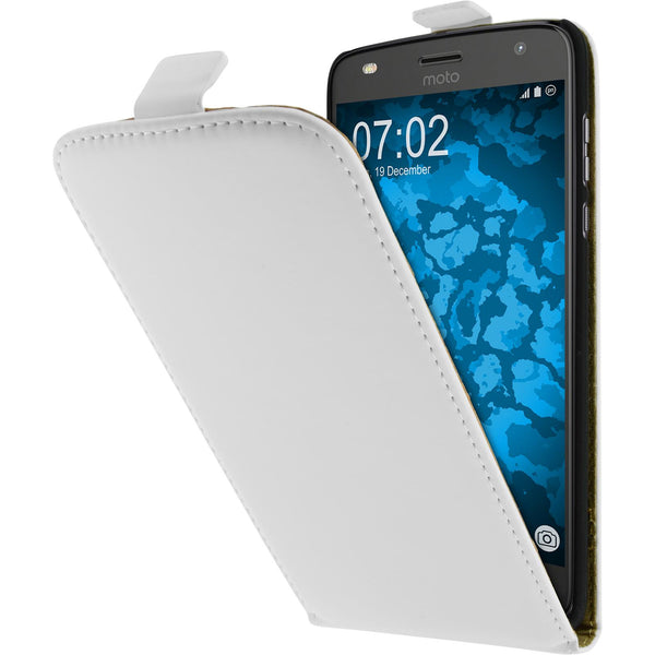 Kunst-Lederhülle für Lenovo Moto Z2 Play Flip-Case weiﬂ + 2