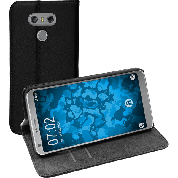 Kunst-Lederhülle für LG G6 Book-Case schwarz + 2 Schutzfolie