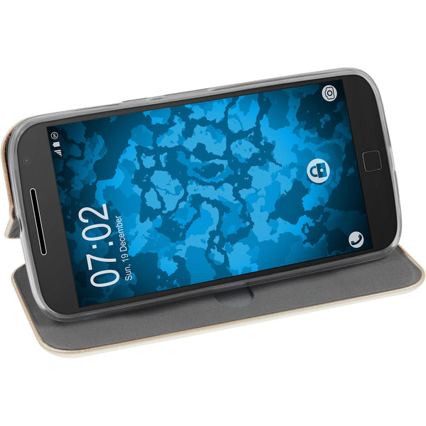 Kunst-Lederhülle für Motorola Moto G4 Plus Etui gold + 2 Sch