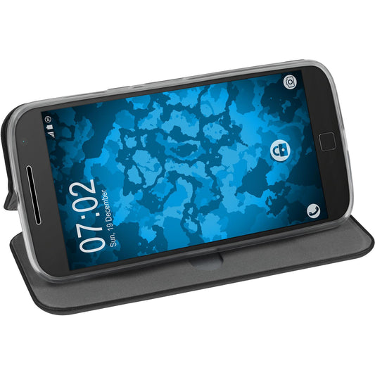 Kunst-Lederhülle für Motorola Moto G4 Plus Etui schwarz + 2