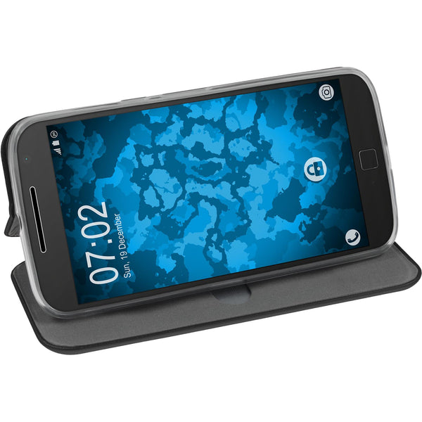 Kunst-Lederhülle für Motorola Moto G4 Plus Etui schwarz + 2