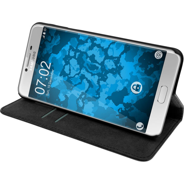 Kunst-Lederhülle für Samsung Galaxy C7 Book-Case schwarz + 2