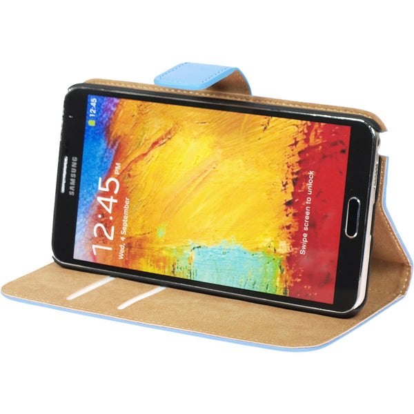 Kunst-Lederhülle für Samsung Galaxy Note 3 Wallet blau + 2 S