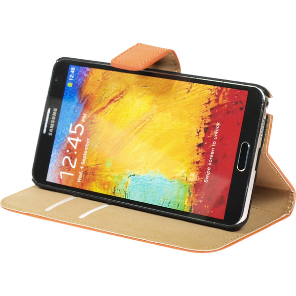 Kunst-Lederhülle für Samsung Galaxy Note 3 Wallet orange + 2