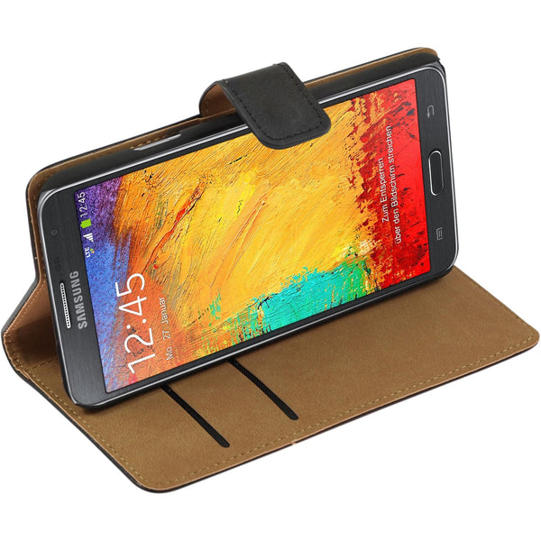 Kunst-Lederhülle für Samsung Galaxy Note 3 Neo Wallet schwar