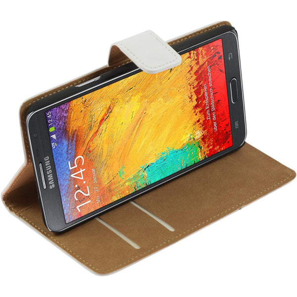 Kunst-Lederhülle für Samsung Galaxy Note 3 Neo Wallet weiß +