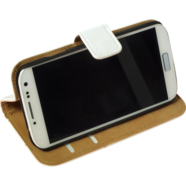 Kunst-Lederhülle für Samsung Galaxy S4 Wallet weiß + 2 Schut