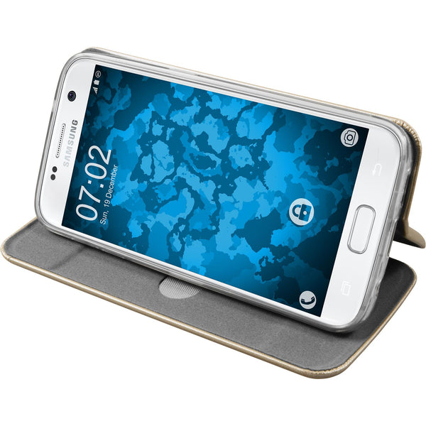 Kunst-Lederhülle für Samsung Galaxy S7 Etui gold + 2 Schutzf