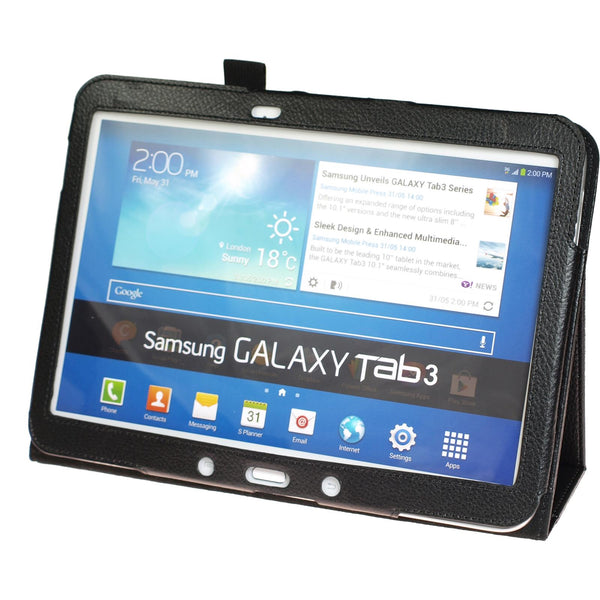Kunst-Lederhülle für Samsung Galaxy Tab 3 10.1 Wallet schwar