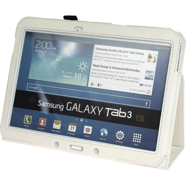 Kunst-Lederhülle für Samsung Galaxy Tab 3 10.1 Wallet weiﬂ +