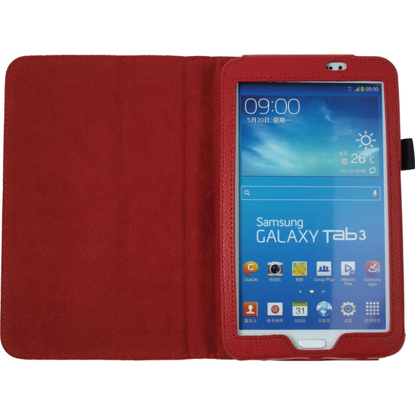 Kunst-Lederhülle für Samsung Galaxy Tab 3 7.0 Wallet rot + 2