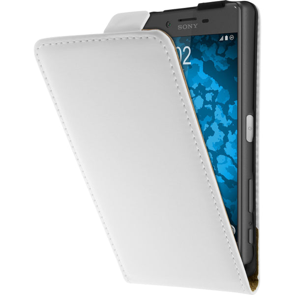 Kunst-Lederhülle für Sony Xperia X Flip-Case weiﬂ + 2 Schutz