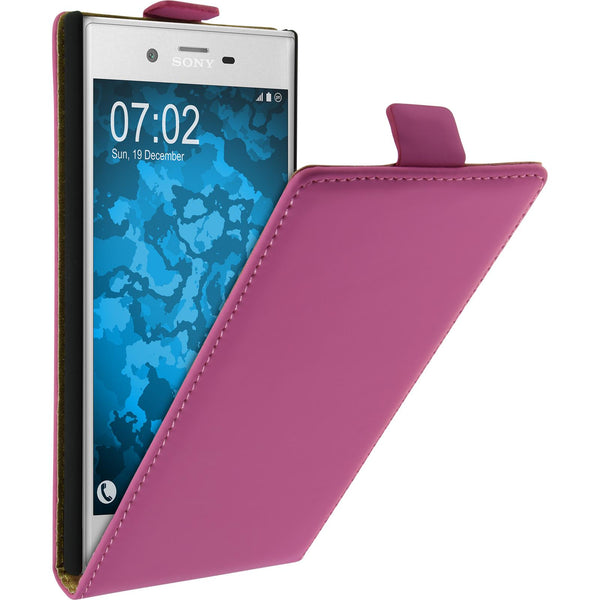 Kunst-Lederhülle für Sony Xperia XZs Flip-Case pink + 2 Schu