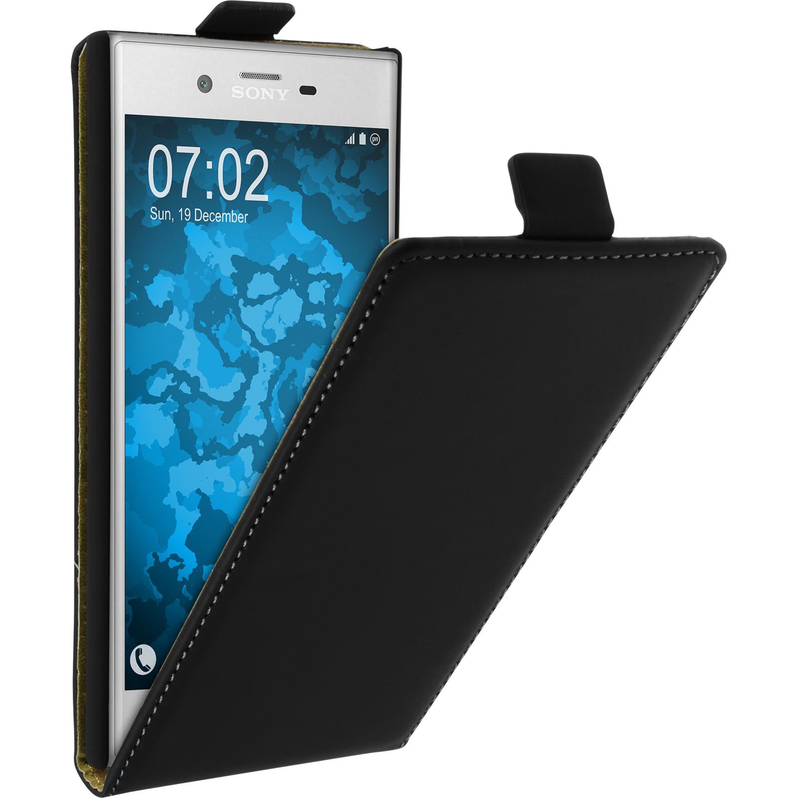 Kunst-Lederhülle für Sony Xperia XZs Flip-Case schwarz + 2 S