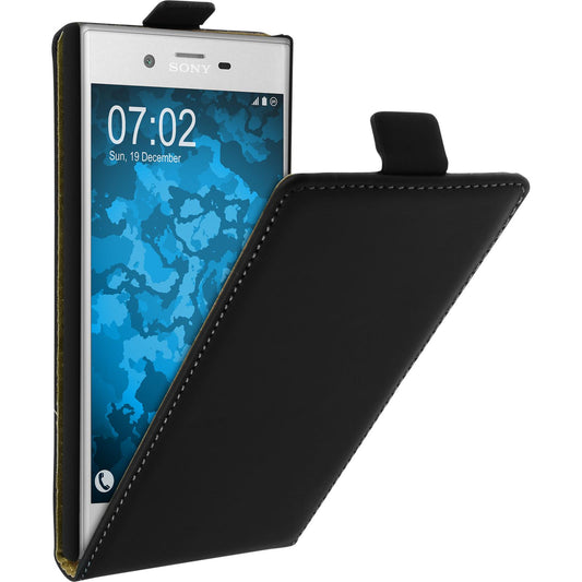 Kunst-Lederhülle für Sony Xperia XZs Flip-Case schwarz + 2 S