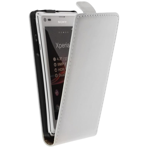 Kunst-Lederhülle für Sony Xperia L Flip-Case weiß + 2 Schutz