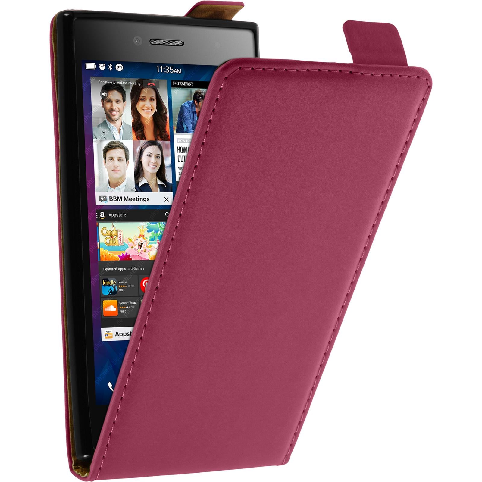 Kunst-Lederhülle für BlackBerry Leap Flip-Case pink + 2 Schu