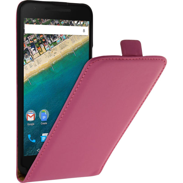 Kunst-Lederhülle für Google Nexus 5X Flip-Case pink + 2 Schu