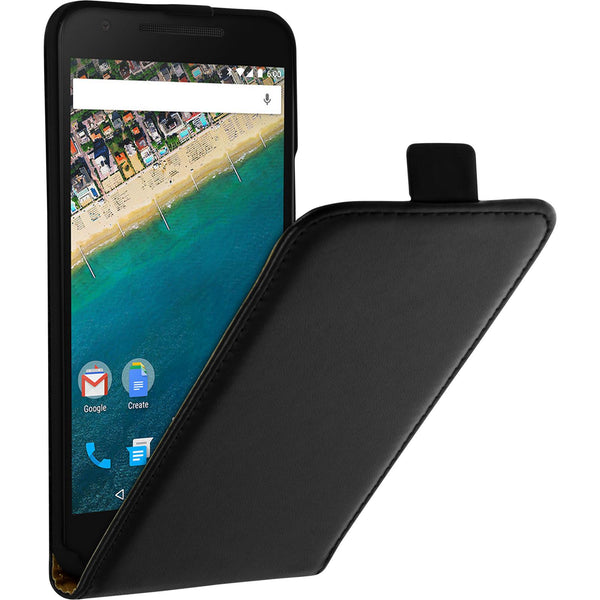 Kunst-Lederhülle für Google Nexus 5X Flip-Case schwarz + 2 S