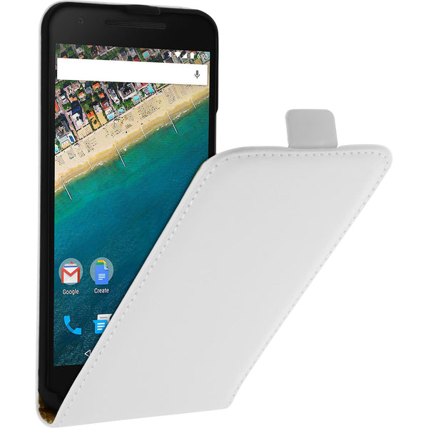 Kunst-Lederhülle für Google Nexus 5X Flip-Case weiﬂ + 2 Schu