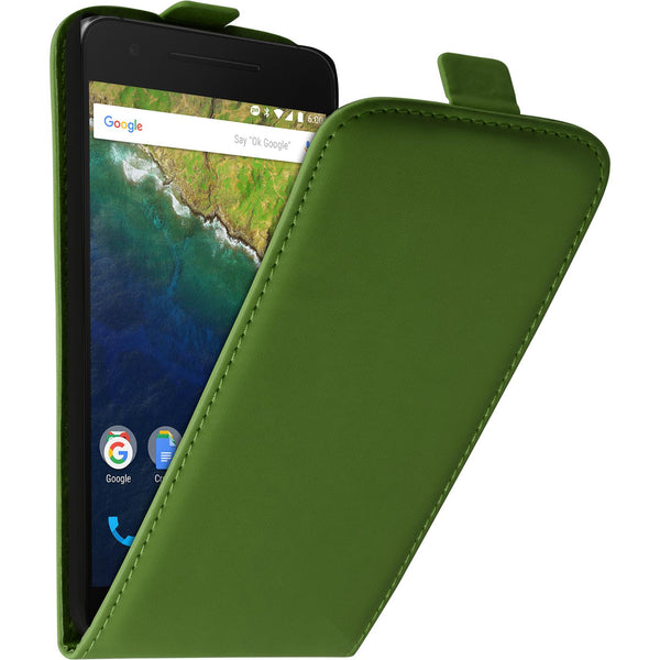 Kunst-Lederhülle für Google Nexus 6P Flip-Case grün + 2 Schu